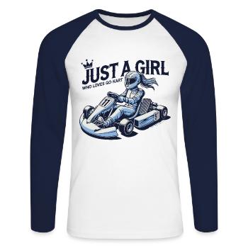 Juste une fille qui aime le karting - T-shirt baseball manches longues Homme - blanc/marine - Devant - Nik (191cm)