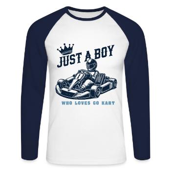 Un garçon qui aime le karting - T-shirt baseball manches longues Homme - blanc/marine - Devant - Nik (191cm)