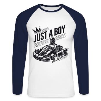 Un garçon qui aime le karting rétro Adventure Design - T-shirt baseball manches longues Homme - blanc/marine - Devant - Nik (191cm)