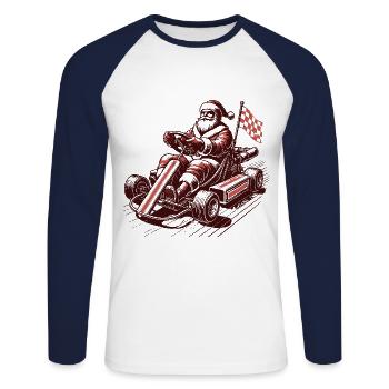 Santa Claus in a go-kart - Unisex Long Sleeve Baseball T-Shirt - white/navy - Front - Nik (191cm)