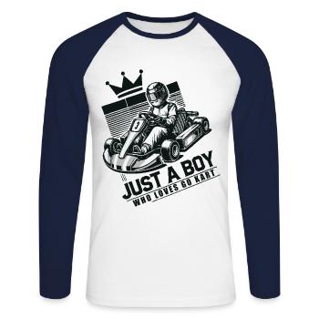 Un garçon qui aime les courses de karting - T-shirt baseball manches longues Homme - blanc/marine - Devant - Nik (191cm)