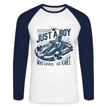 Un garçon qui aime le karting - T-shirt baseball manches longues Homme - blanc/marine - Devant - Nik (191cm)