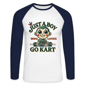 Garçon qui aime Go Kart Dessin animé rétro - T-shirt baseball manches longues Homme - blanc/marine - Devant - Nik (191cm)