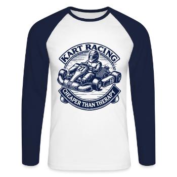 Le karting moins cher que la thérapie - T-shirt baseball manches longues Homme - blanc/marine - Devant - Nik (191cm)