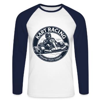 Les courses de karting moins chères que la thérapie - T-shirt baseball manches longues Homme - blanc/marine - Devant - Nik (191cm)