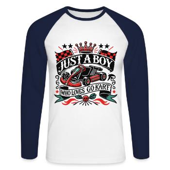 Un garçon qui aime le kart style rétro - T-shirt baseball manches longues Homme - blanc/marine - Devant - Nik (191cm)