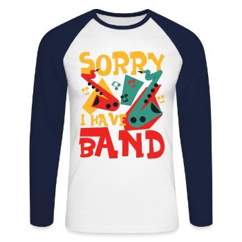 Saxophone désolé j’ai un groupe - T-shirt baseball manches longues Homme - blanc/marine - Devant - Nik (191cm)