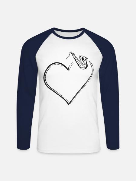 Saxophone Heart - Unisex Long Sleeve Baseball T-Shirt - white/navy