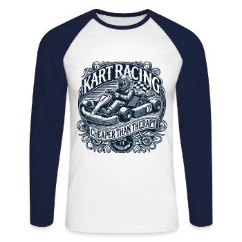 Karting moins cher que la thérapie style vintage - T-shirt baseball manches longues Homme - blanc/marine - Devant - Nik (191cm)