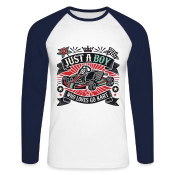 Un garçon qui aime l’aventure en karting - T-shirt baseball manches longues Homme - blanc/marine - Devant - Nik (191cm)