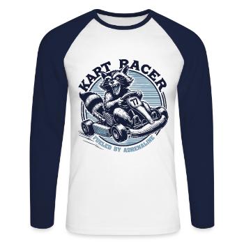Coureur de karting avec des sensations fortes - T-shirt baseball manches longues Homme - blanc/marine - Devant - Nik (191cm)