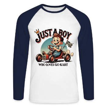 Boy Of Go Kart aime le design de dessin animé rétro - T-shirt baseball manches longues Homme - blanc/marine - Devant - Nik (191cm)