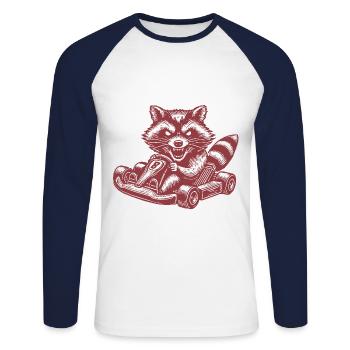 Racer raton laveur sur kart style rétro - T-shirt baseball manches longues Homme - blanc/marine - Devant - Nik (191cm)