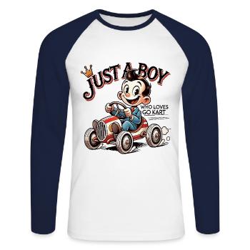 Juste un garçon qui aime le style de dessin animé Go-Kart - T-shirt baseball manches longues Homme - blanc/marine - Devant - Nik (191cm)