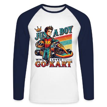 Juste un garçon qui aime le karting - T-shirt baseball manches longues Homme - blanc/marine - Devant - Nik (191cm)