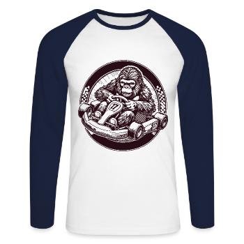Gorilla in Go-Kart Retro Racing Adventure - Unisex Long Sleeve Baseball T-Shirt - white/navy - Front - Nik (191cm)