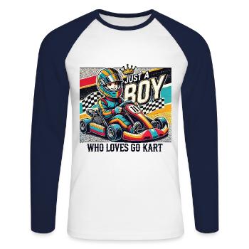 Garçon qui aime les courses de karting - T-shirt baseball manches longues Homme - blanc/marine - Devant - Nik (191cm)