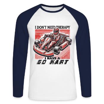 Pilote de karting style rétro Pas besoin de thérapie - T-shirt baseball manches longues Homme - blanc/marine - Devant - Nik (191cm)