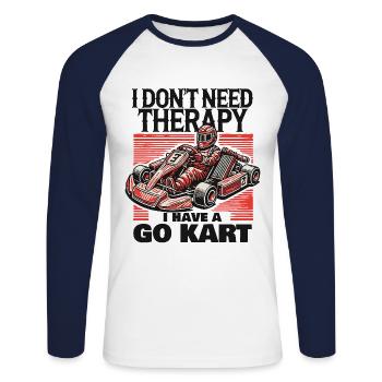 Je n’ai pas besoin de thérapie, j’ai un kart - T-shirt baseball manches longues Homme - blanc/marine - Devant - Nik (191cm)