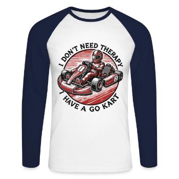 Faire du karting au lieu d’une thérapie, drôle de dicton - T-shirt baseball manches longues Homme - blanc/marine - Devant - Nik (191cm)