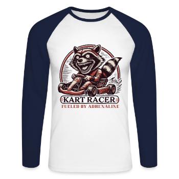 Pilote de kart Go-Kart piloté par l’adrénaline - T-shirt baseball manches longues Homme - blanc/marine - Devant - Nik (191cm)