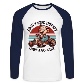 Je n’ai pas besoin de thérapie, j’ai un kart - T-shirt baseball manches longues Homme - blanc/marine - Devant - Nik (191cm)