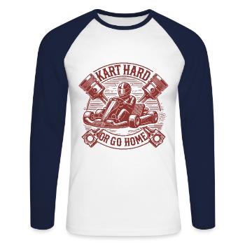Kart dur ou rentrez à la maison Go-Kart Design - T-shirt baseball manches longues Homme - blanc/marine - Devant - Nik (191cm)