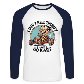 Aventure en karting : la vie sur la voie rapide - T-shirt baseball manches longues Homme - blanc/marine - Devant - Nik (191cm)