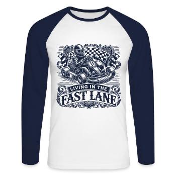 Go-kart in the fast lane funny saying - Unisex Long Sleeve Baseball T-Shirt - white/navy - Front - Nik (191cm)
