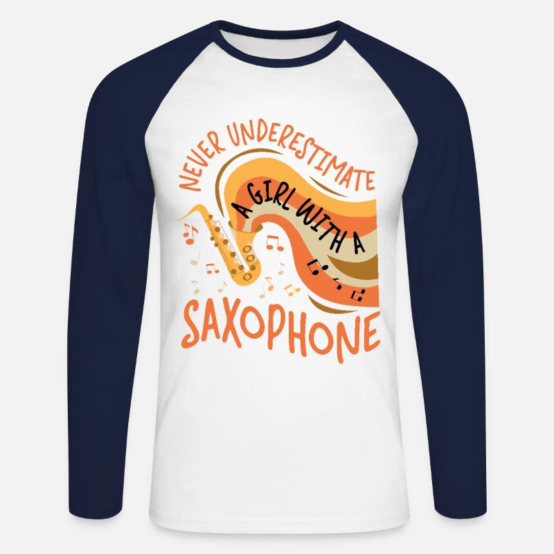 Saxophone Never Underestimate A - Unisex Baseballshirt langarm - Weiß/Navy