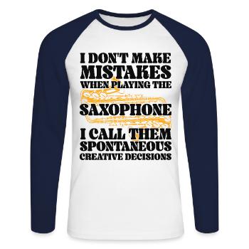Saxophones I Don't Make Mistakes - Unisex Long Sleeve Baseball T-Shirt - white/navy - Front - Nik (191cm)