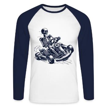 Skeleton Racer Go-Kart Adventure - Unisex Long Sleeve Baseball T-Shirt - white/navy - Front - Nik (191cm)