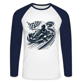 Aventure en karting avec style vintage de course - T-shirt baseball manches longues Homme - blanc/marine - Devant - Nik (191cm)