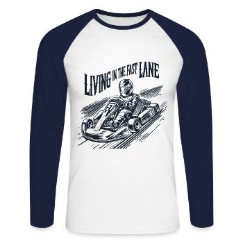 Vivez sur la voie rapide avec le karting - T-shirt baseball manches longues Homme - blanc/marine - Devant - Nik (191cm)