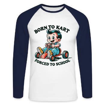 Go-Kart Dessin animé rétro né pour le karting - T-shirt baseball manches longues Homme - blanc/marine - Devant - Nik (191cm)