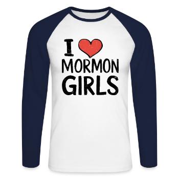 Ich liebe Mormonen Mädchen - Unisex Baseballshirt langarm - Weiß/Navy - Vorne - Nik (191cm)