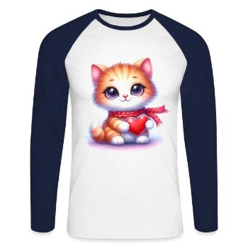Süße Katze Mit Herz In Der Pfote - Unisex Baseballshirt langarm - Weiß/Navy - Vorne - Nik (191cm)
