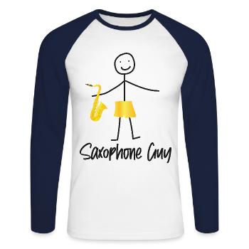 Saxophone Saxophone Guy - Unisex Long Sleeve Baseball T-Shirt - white/navy - Front - Nik (191cm)