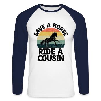 Retten Sie einen Ausritt Ein Cousin Cousins Familientreffen - Unisex Baseballshirt langarm - Weiß/Navy - Vorne - Nik (191cm)