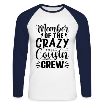 Mitglied des Familientreffens der Crazy Cousin Crew - Unisex Baseballshirt langarm - Weiß/Navy - Vorne - Nik (191cm)