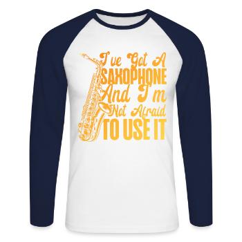Saxophone I've Got A Saxophone And - Unisex Baseballshirt langarm - Weiß/Navy - Vorne - Nik (191cm)
