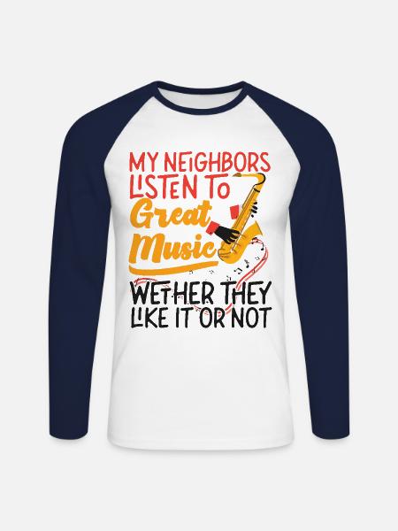 Saxofoner mine naboer lytter til - Langærmet herre-baseballshirt - hvid/marineblå