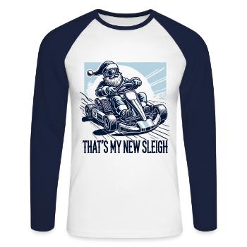 Père Noël en karting drôle de dicton - T-shirt baseball manches longues Homme - blanc/marine - Devant - Nik (191cm)