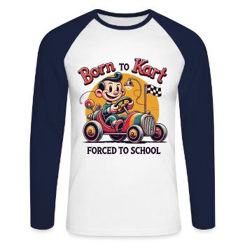 Born To Kart Conduite Dessin animé rétro Go-Kart - T-shirt baseball manches longues Homme - blanc/marine - Devant - Nik (191cm)