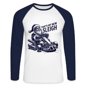 Plaisir du karting de Noël : traîneaux vintage - T-shirt baseball manches longues Homme - blanc/marine - Devant - Nik (191cm)