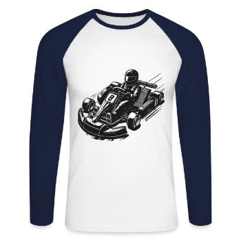 Pilote de karting rétro design vintage - T-shirt baseball manches longues Homme - blanc/marine - Devant - Nik (191cm)