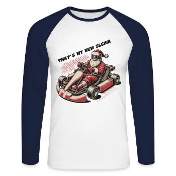 Traîneau au design rétro du Père Noël Go-Kart - T-shirt baseball manches longues Homme - blanc/marine - Devant - Nik (191cm)