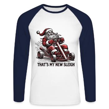 Traîneau à karting du Père Noël - T-shirt baseball manches longues Homme - blanc/marine - Devant - Nik (191cm)