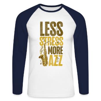 Saxophone Less Stress More Jazz - Unisex Baseballshirt langarm - Weiß/Navy - Vorne - Nik (191cm)