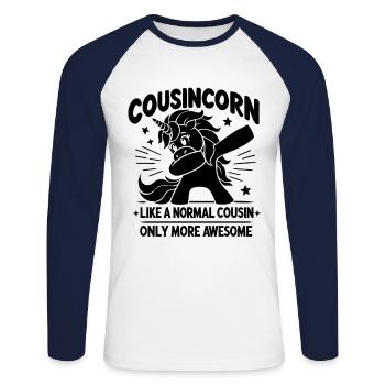 Cousincorn Like A Normal Cousin Only More Awesome - Unisex Long Sleeve Baseball T-Shirt - white/navy - Front - Nik (191cm)
